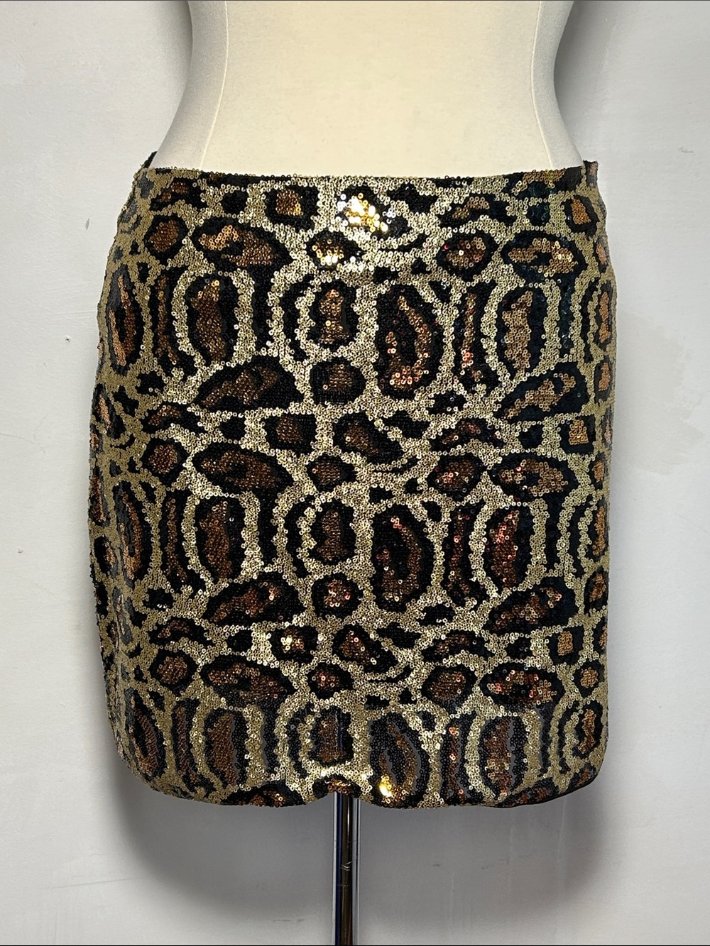 Cleo Sequin Leopard Print Skirt Glitter Mini Brown Black Tan Copper Gold Size XL